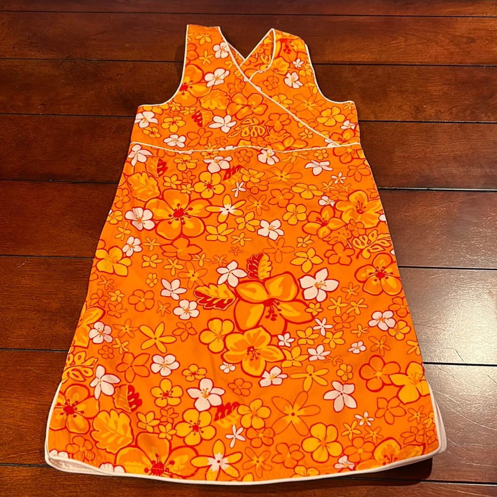 The Children’s Place NWT Orange Floral Hibiscus Dress Hawaiian Sz 4 100% cotton
